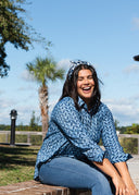 Scarf - Indigo Chevron Square