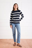 Stripe Sloane Crewneck in Midnight Navy