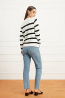 Stripe Sloane Crewneck in Off White