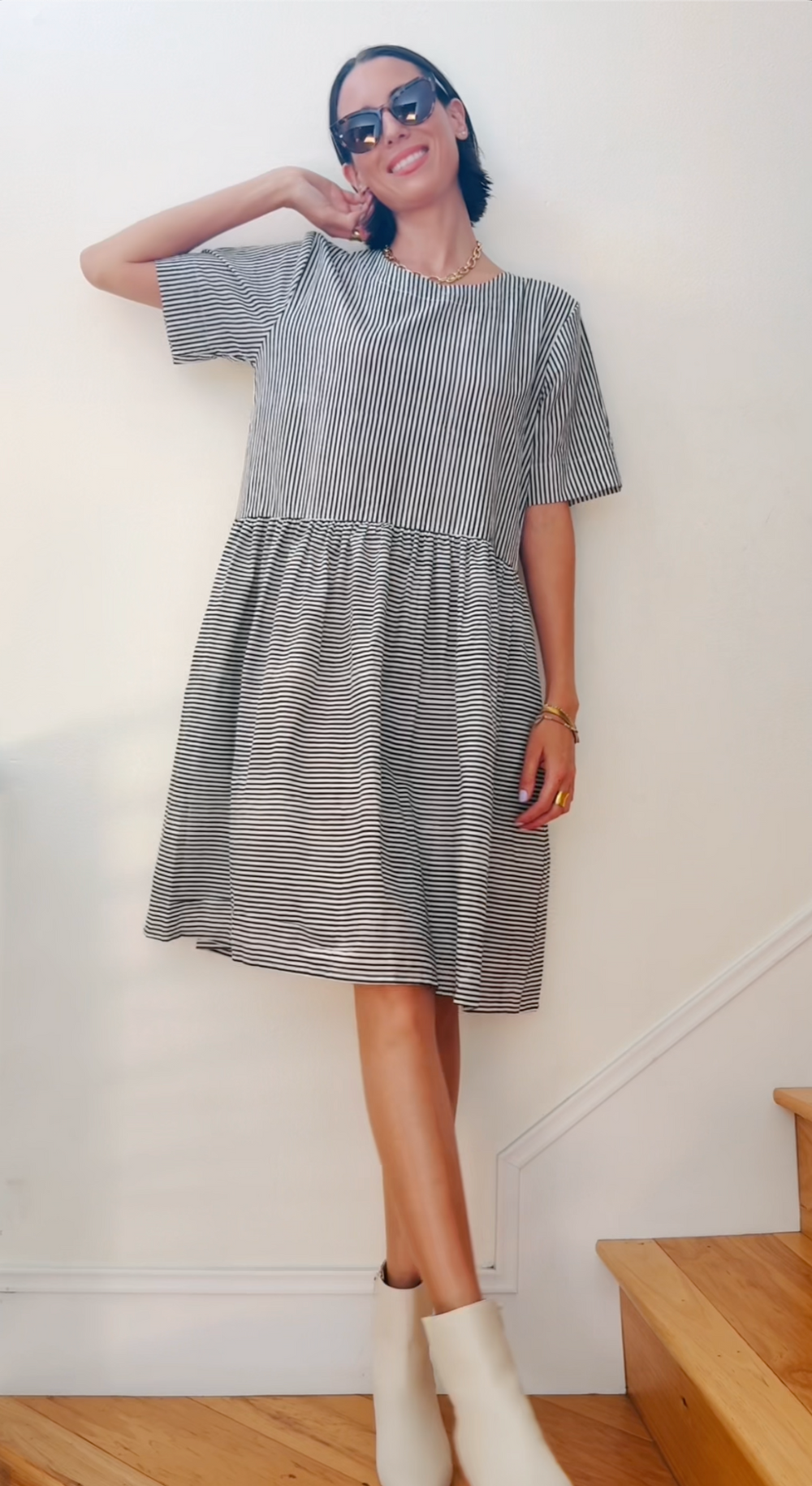 Hudson Dress - Menswear Stripe Black