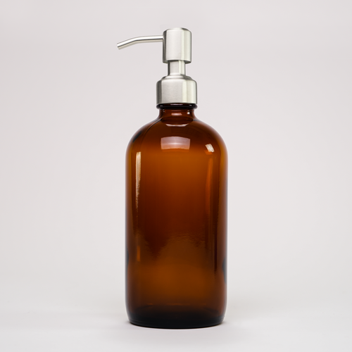 Amber Glass Keeper Bottle | 16 oz | Stainless Steel Pump