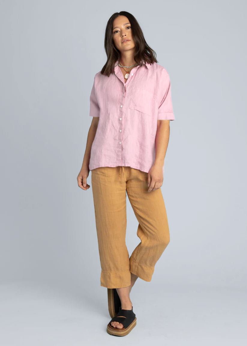 Good Boyfriend Linen Short Sleeve Shirt - Tickled Pink