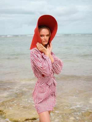 LOLA Wide Brim Jute Straw Hat In Red