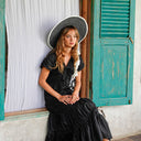 LOLO Wide-brim Jute Boater Hat in Black