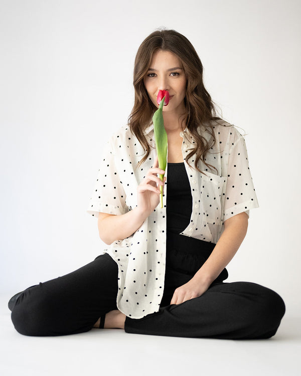 Bernadette Camp Shirt - Flocked Dot