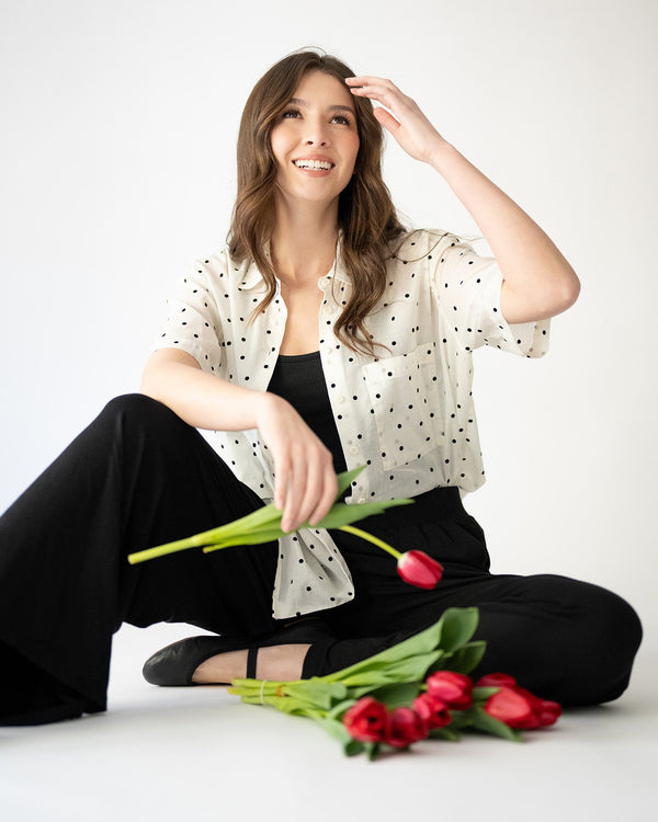 Bernadette Camp Shirt - Flocked Dot