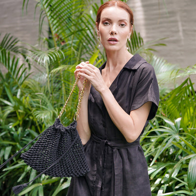 LYON Macrame Tote Bag In Black