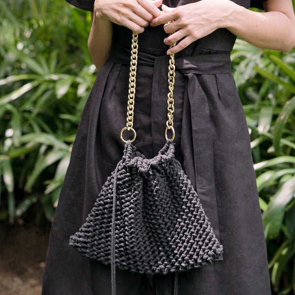LYON Macrame Tote Bag In Black