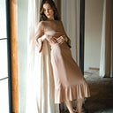 MARJORIE Ruffle Rib Dress, in Camel Brown