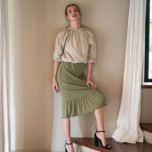 MARJORIE Ruffle Rib Skirt In Moss Green