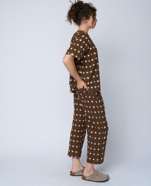 Mare Boxy Cropped Shirt Ikat Squares Mocha