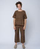 Mare Boxy Cropped Shirt Ikat Squares Mocha