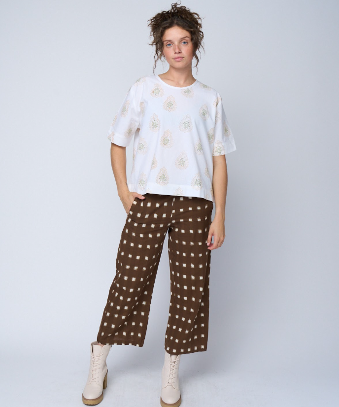 Mare Boxy Cropped Shirt Totem Paisley Baked Clay & Olive Oil