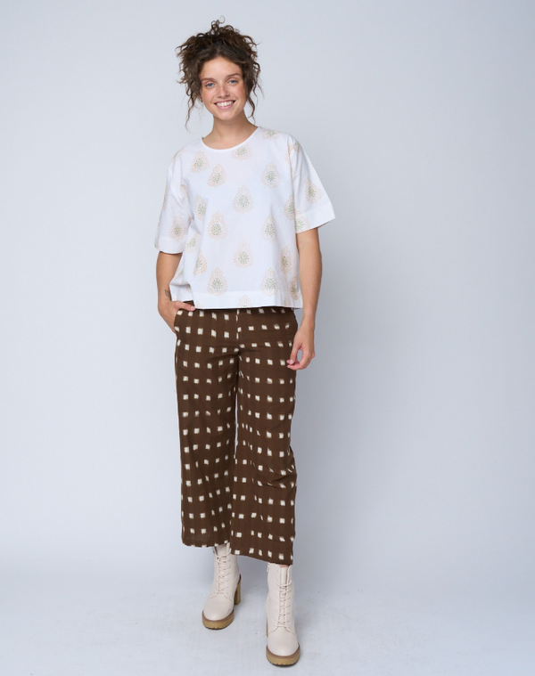 Mare Boxy Cropped Shirt Totem Paisley Baked Clay & Olive Oil