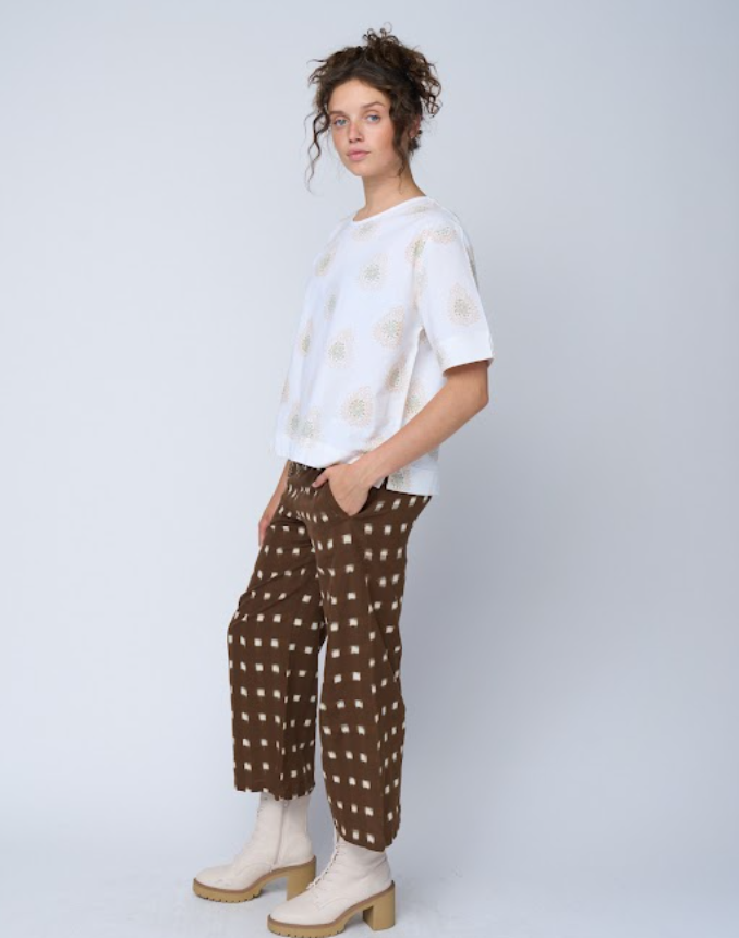 Mare Boxy Cropped Shirt Totem Paisley Baked Clay & Olive Oil