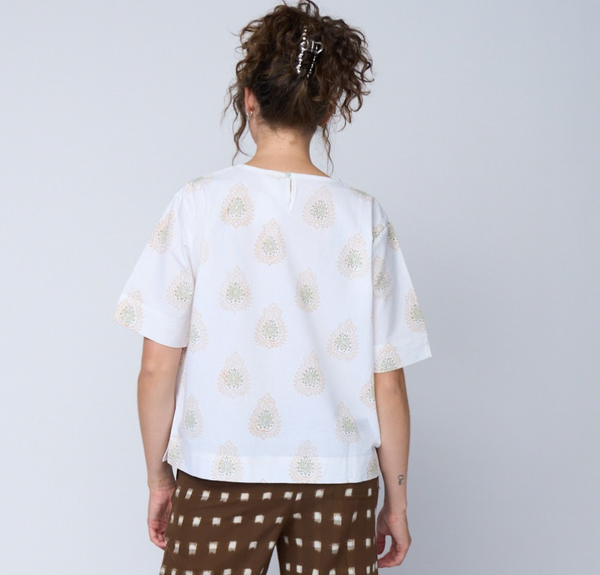 Mare Boxy Cropped Shirt Totem Paisley Baked Clay & Olive Oil