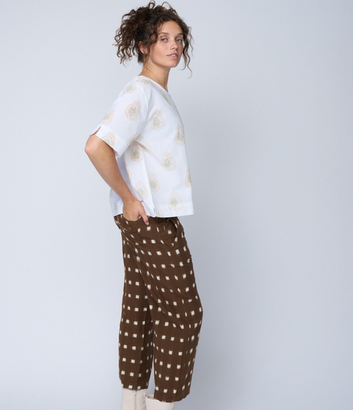 Mare Boxy Cropped Shirt Totem Paisley Baked Clay & Olive Oil