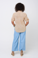 Good Girlfriend Shirt with Ruffle Trim Menswear Stripe Mocha