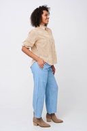 Good Girlfriend Shirt with Ruffle Trim Menswear Stripe Mocha