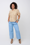 Good Girlfriend Shirt with Ruffle Trim Menswear Stripe Mocha