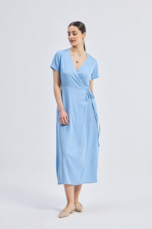 Maxi Wrap Dress in Light Blue