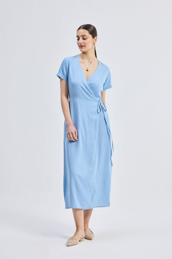 Maxi Wrap Dress in Light Blue