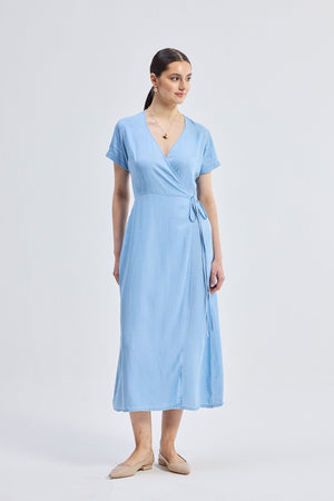 Maxi Wrap Dress in Light Blue