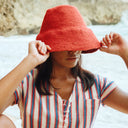 NAOMI Jute Clochet Straw Hat In Red