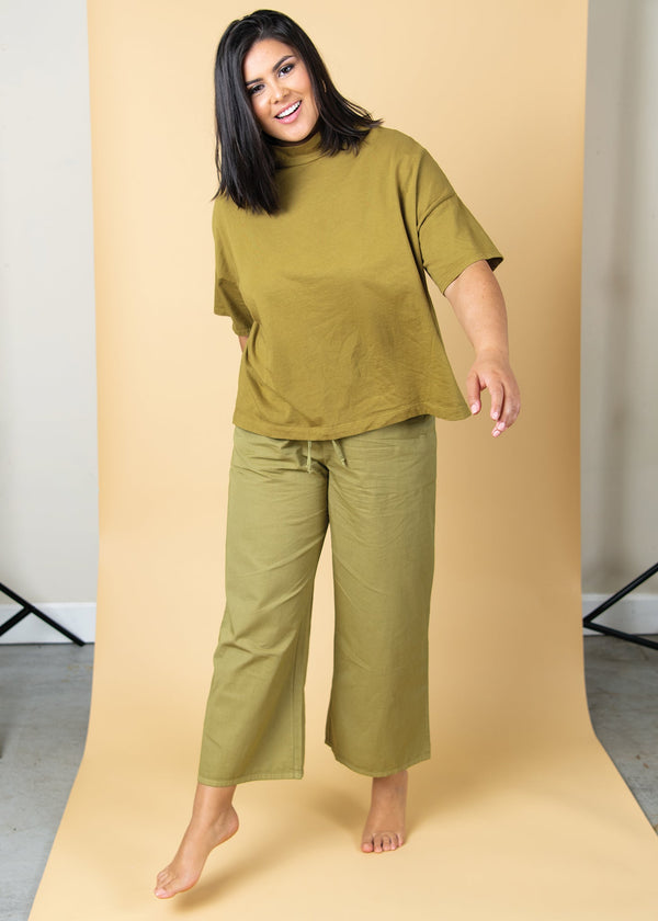 Mare Mock Neck Top - Olive Oil