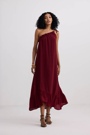 One-shoulder Maxi dress in Burgundy