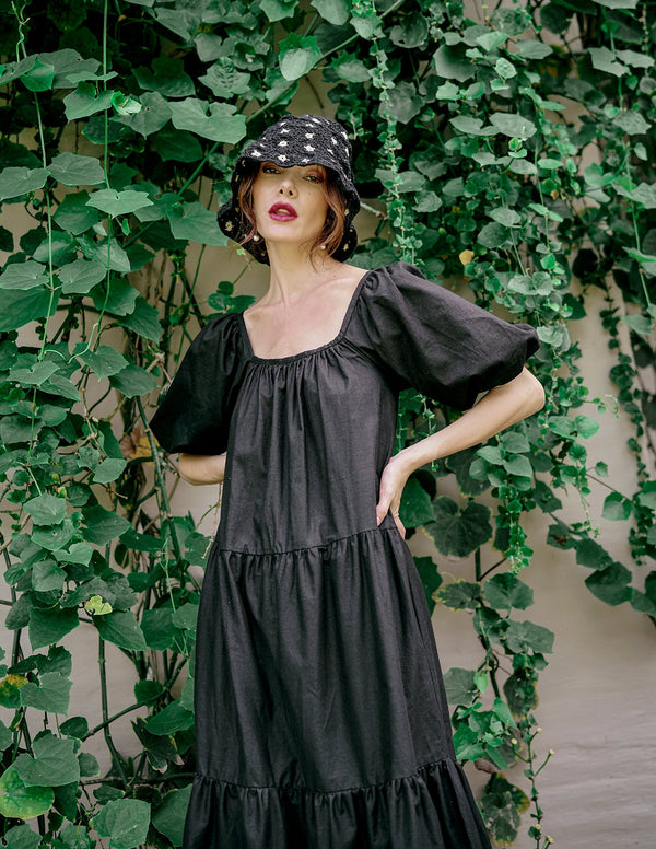 ROSEMARY Cotton Prairie Dress, in Black M/L
