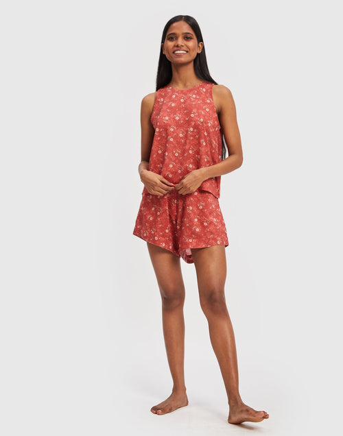 Crimson Affair Pajama Shorts Set