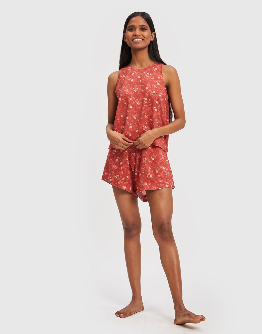 Crimson Affair Pajama Shorts Set