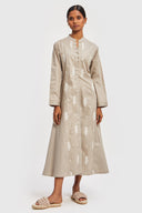 A-line Embroidered Ecru Midi dress