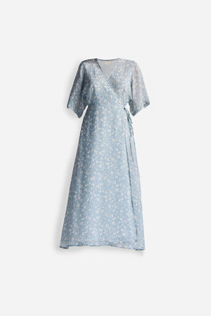 Maxi Wrap Dress in Light Blue Florals