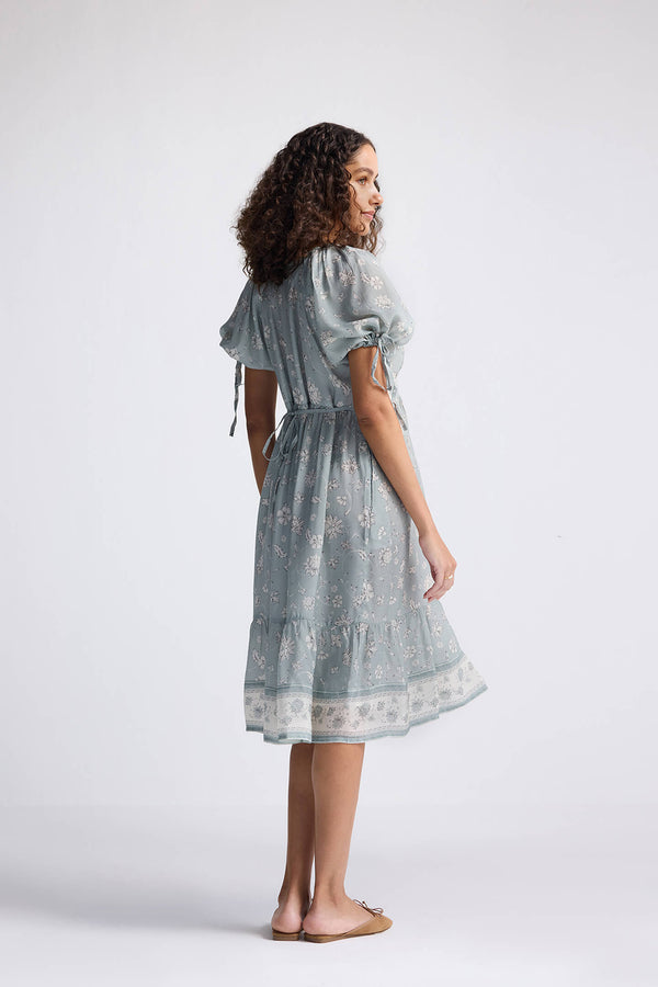 Puff Sleeve Midi Dress in Sage Green