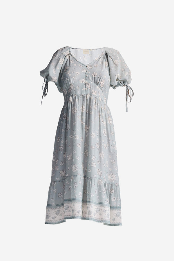 Puff Sleeve Midi Dress in Sage Green