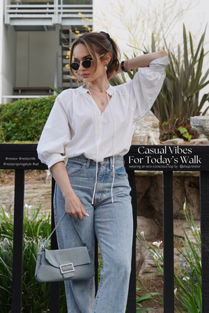 Relaxed Fit Top with Front-tie in Cream
