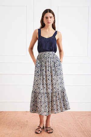 Wren Skirt in Sapphire Vines