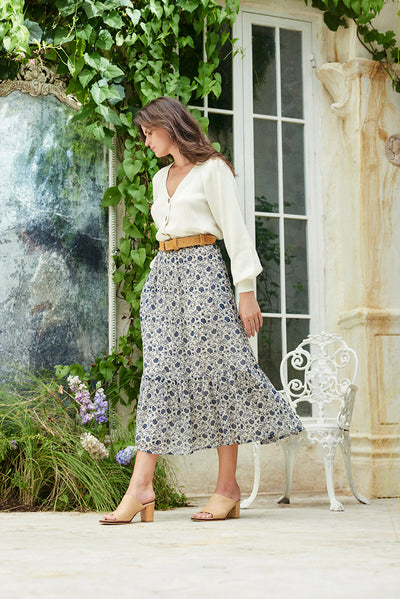 Wren Skirt in Sapphire Vines