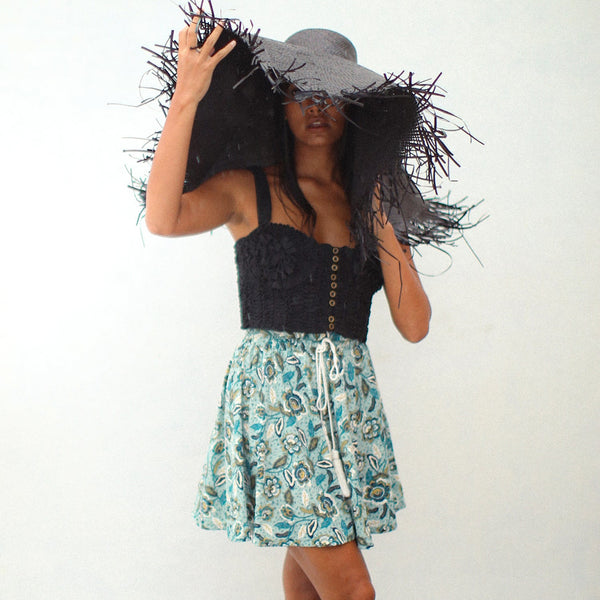 SEKAR Floral Batik Skorts In Sea Blue