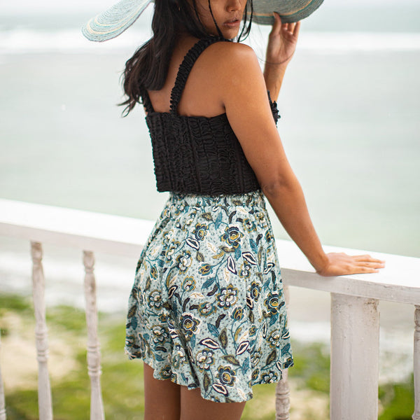 SEKAR Floral Batik Skorts In Sea Blue