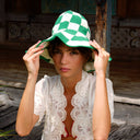 SHILO Checkered Crochet Hat In Green & White