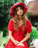 SHILO Checkered Crochet Hat In Red & Pink