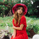 SHILO Checkered Crochet Hat In Red & Pink