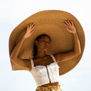 SOLANA Oversized Straw Hat In Toasted Beige