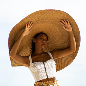 SOLANA Oversized Straw Hat In Toasted Beige