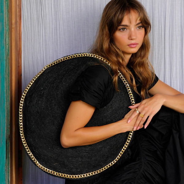 SOLO FIG Large Black Jute Bag With Gold Chain