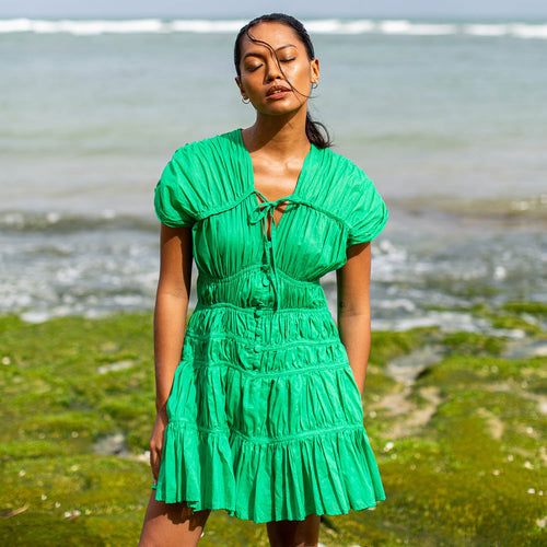 SRIKANDI Ruffle Dress In Kelly Green