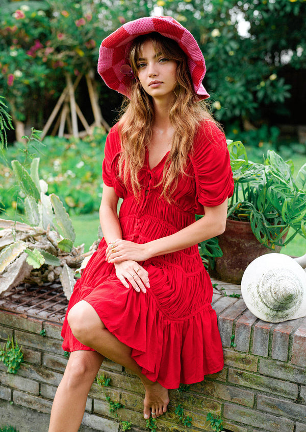 SRIKANDI Ruffle Dress In Scarlet Red